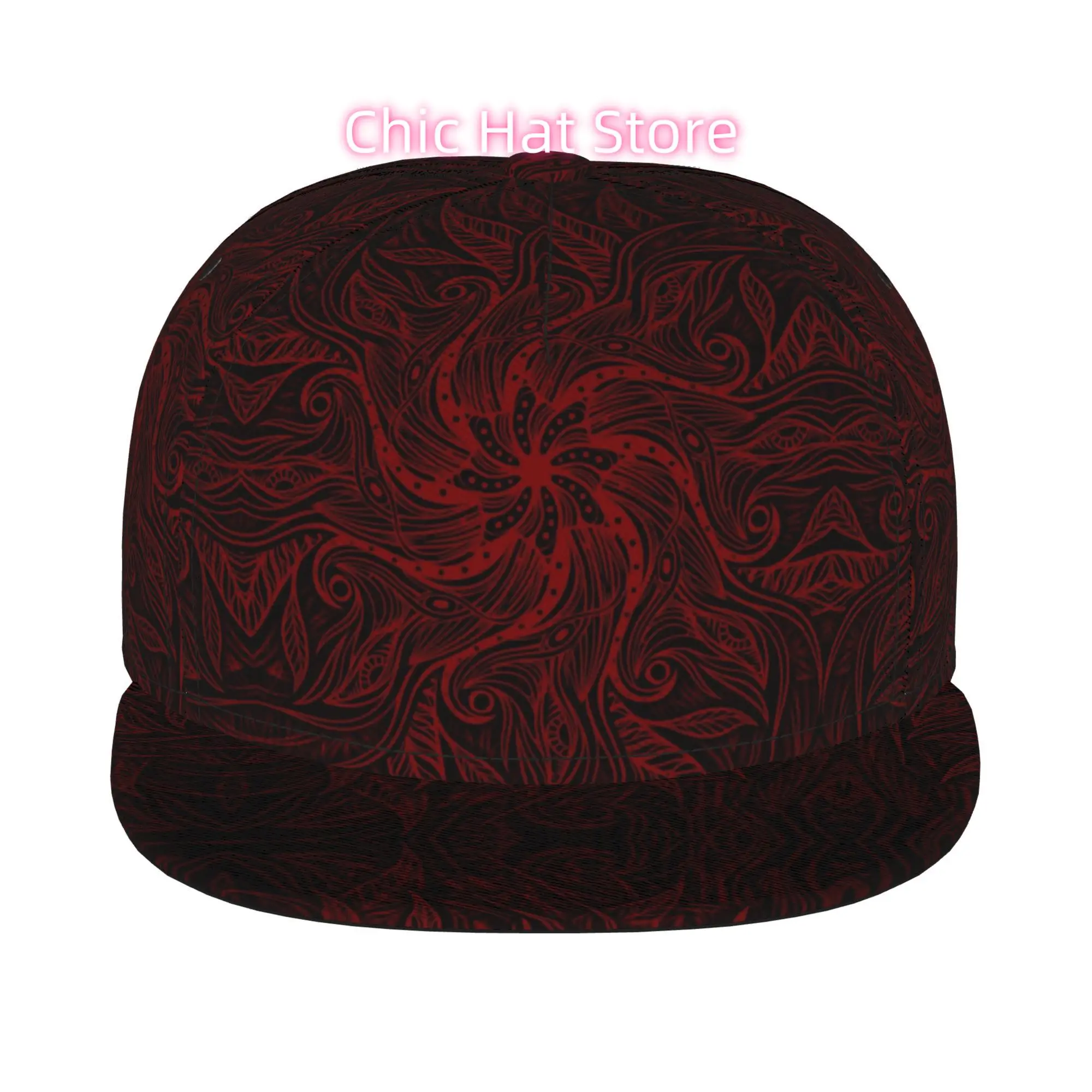 1pc Crimson Tribal Sunburst Fully Printed Hip-Hop Caps, Stylish Flat-Brimmed Baseball Caps, Trucker Caps, Golf Caps Sports Outdo