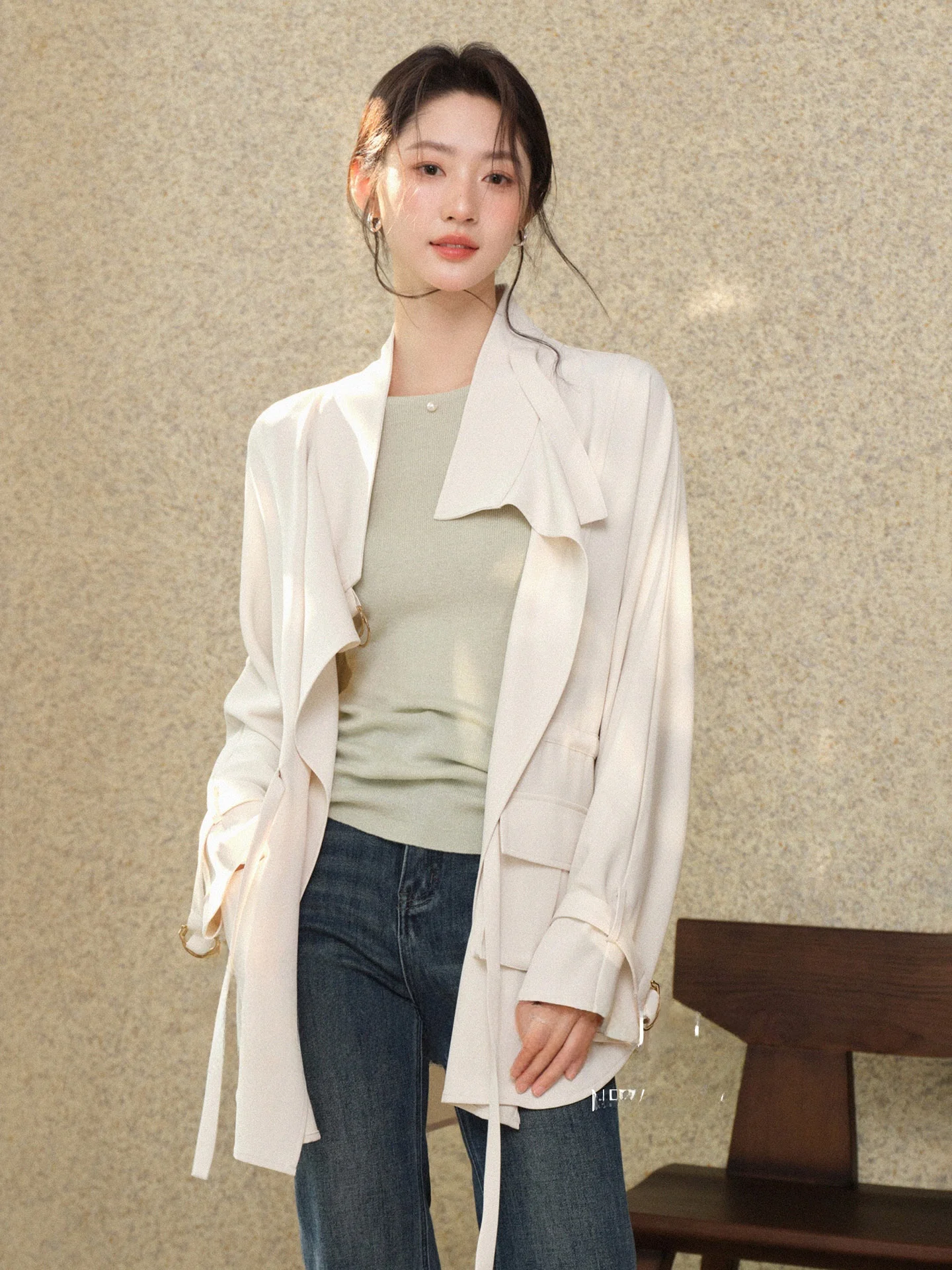 

Spybunny Women's Casual Short Coat Jacket with Drawstring Collar Spring Design Loose Fit Top Polyester And Spandex Blend