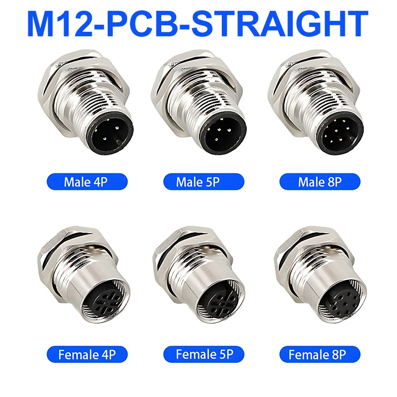 

5/10/100pcs M12 4/5/8/17 Pin Straight Aviation Plug Socket Flange Base Welding Plate Pcb Board 90 Degree Sensor Plug Plate