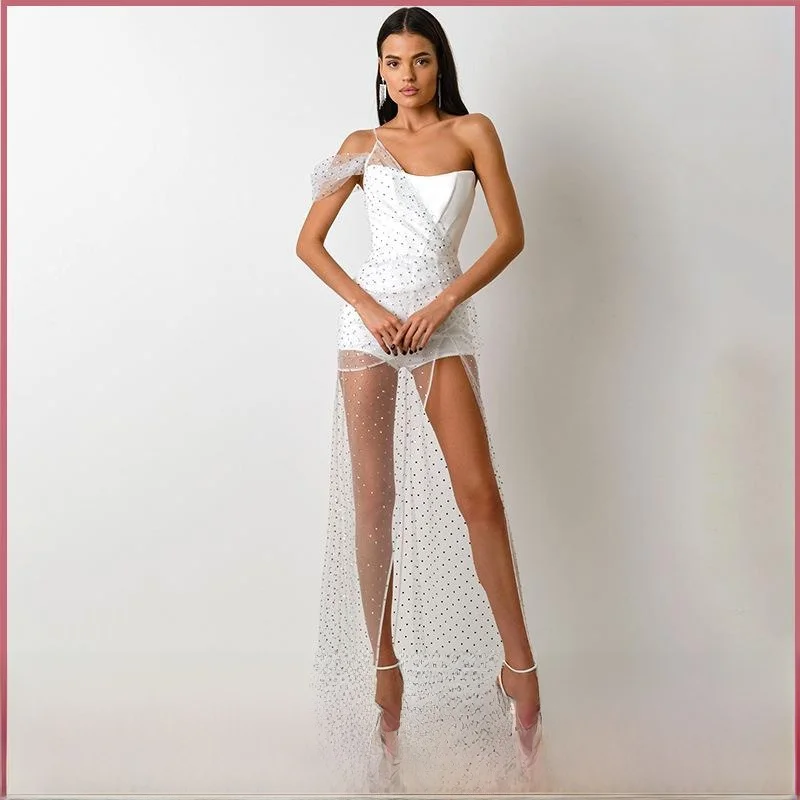 

Длинная юбка с блестками и бретельками Dr, длинная юбка с высокой талией, сексуальная юбка из полиэфирного волокна без насадок, нерегулярный подол для бизнеса и...