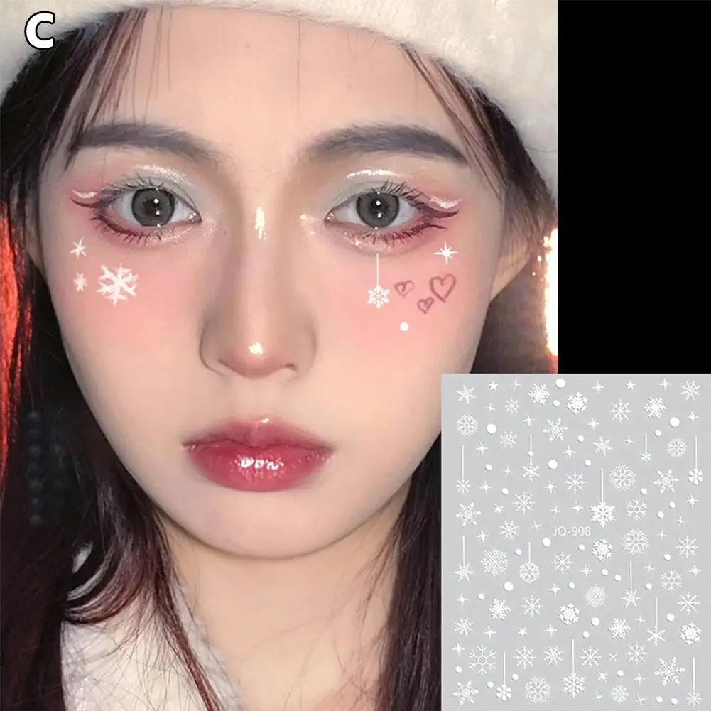 3D Gesicht Augen Party Make-up Tattoo Aufkleber Weihnachten weiße Schneeflocke Aufkleber selbstklebende gemischte Kristall Gesicht Dekoration Aufkleber