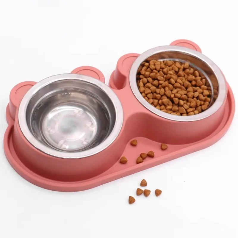 

Doe Pet Waterproof Animal Print Rounded Shape Stainless Steel Dog Bowl Set Cute Design Protect Cervical Spine