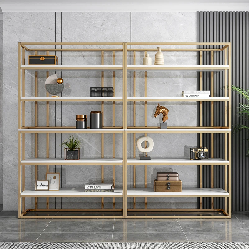 

yy-Light Luxury Shelf Floor Living Room Wrought Iron Bookshelf Display Display Rack Storage Shelf Office