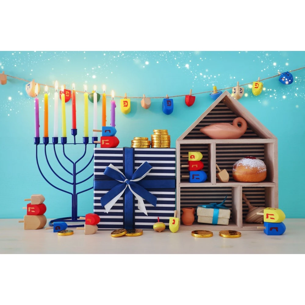 Hanukkah Background Candle Menorah Colorful Glitter Light Bokeh Dot Polka Photographic Photo Backdrop For Photo Studio