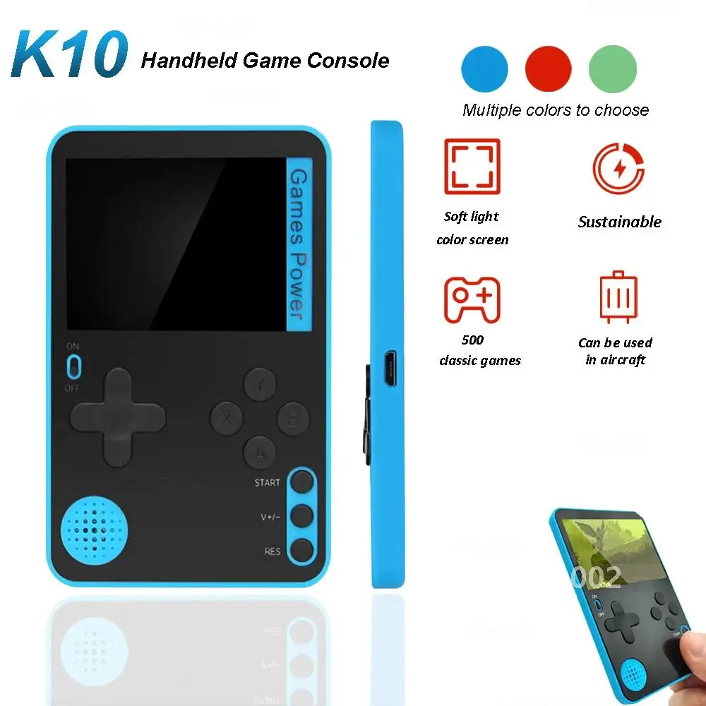 K10 Ultra Thin Handheld Game Console Built-in 500 Classic Games 2.4 Inch Mini Video Games Player Gaming Toy for Kids