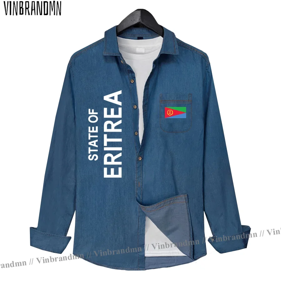 Eritrea Eritrean ERI ER Men clothes Spring Autumn Cotton Turn-down Collar Jeans Shirt Long Sleeve Cowboy Coat Flags fashion Tops