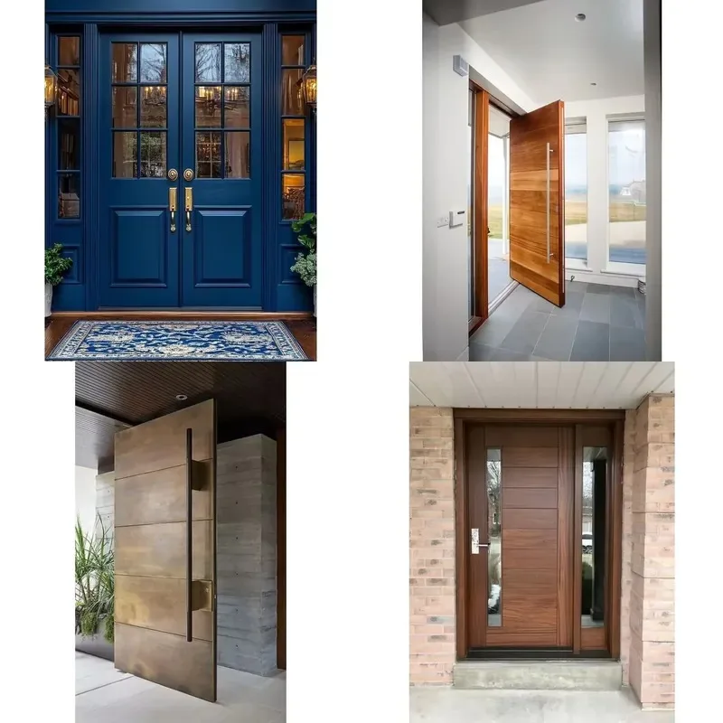 Custom Exterior Tempered Glass Inserts Solid Double Wood Revolving Entrance Doors Villa Hotel Apartments Modern