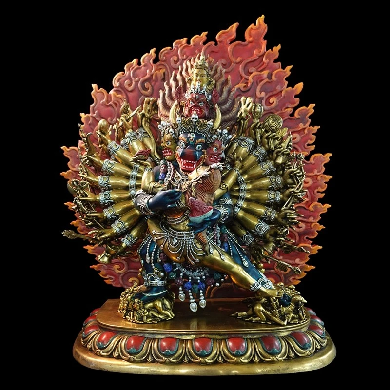 Nepal Tibet Handmade Pure Copper Vajrabhairava Statue Tibetan Buddhist Art