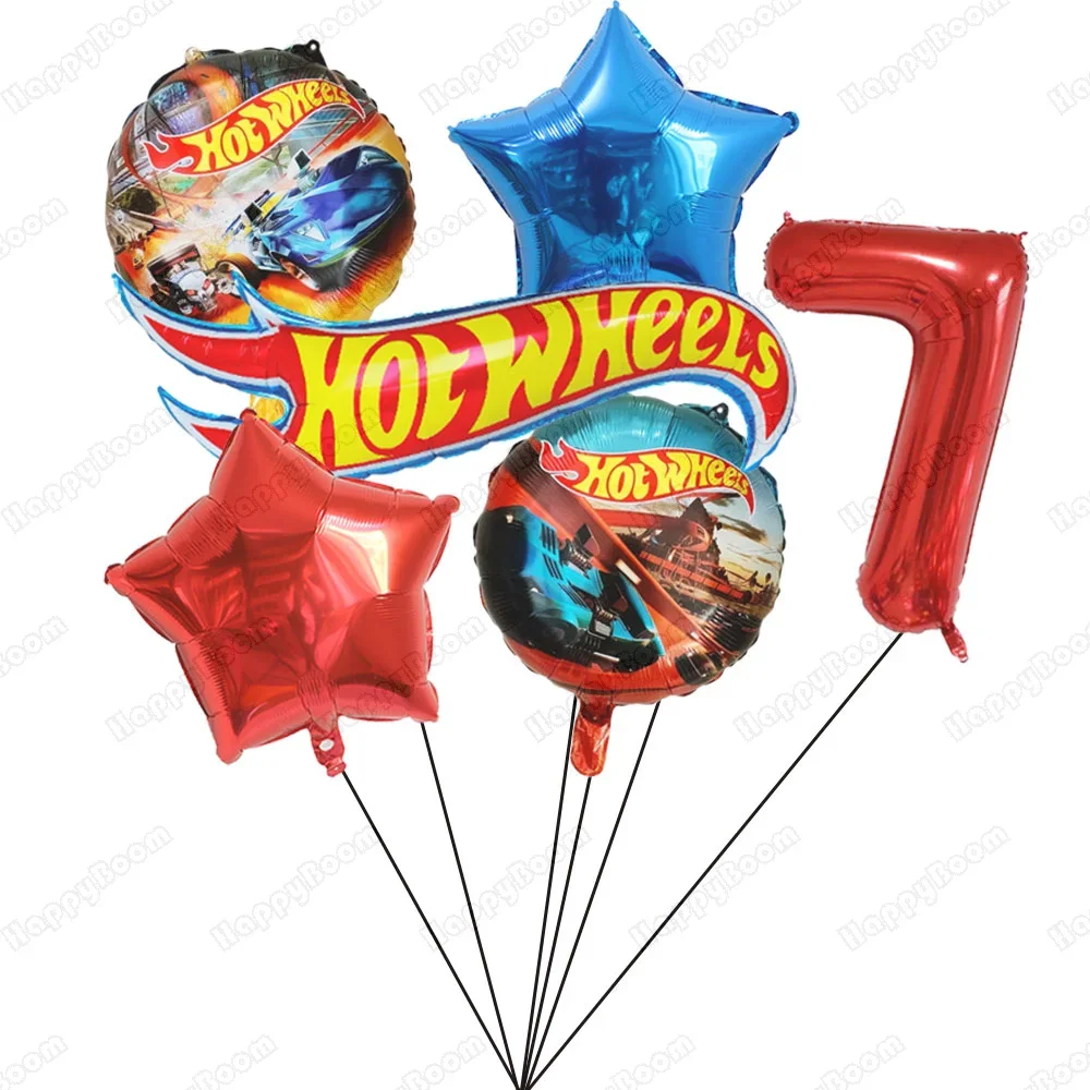 1 Set Hot Wheels Verjaardagsballonnen Verjaardagsdecoratie 32 inch Rode Cijferballonnen Set Flamme Cars Ballonnen voor Jongens Meisjes Cadeau