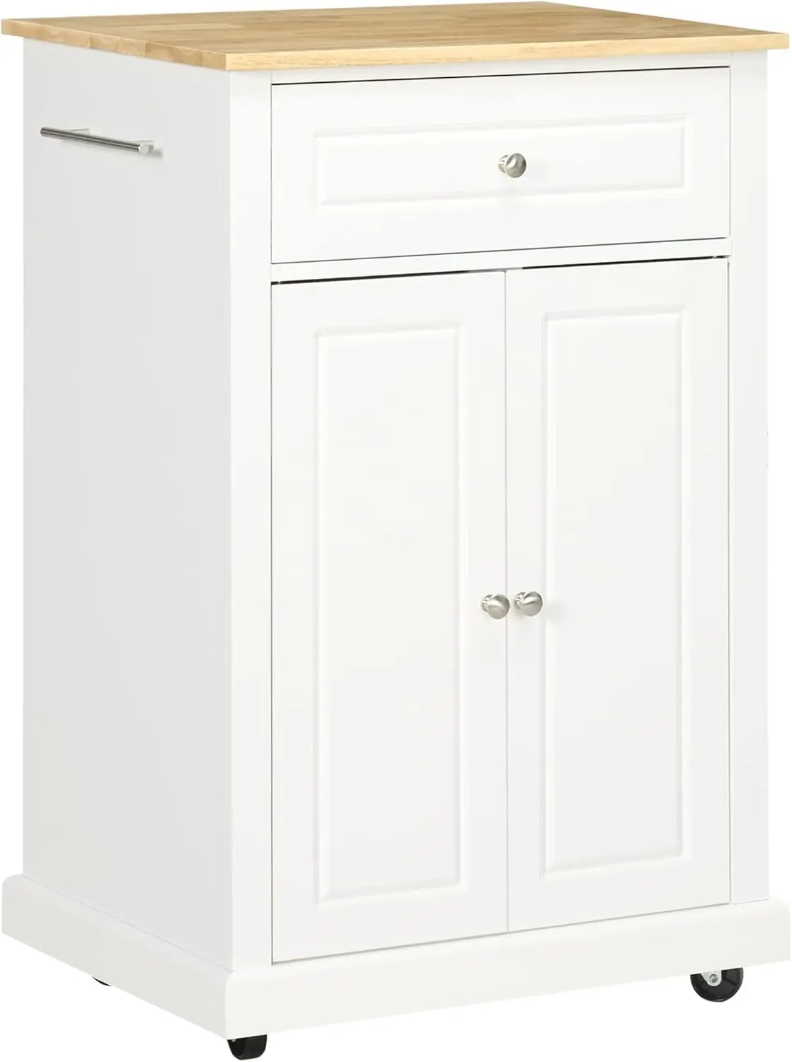 

Portable Kitchen Island Cart with Adjustable Shelf, Drawer & Towel Racks in Cream White