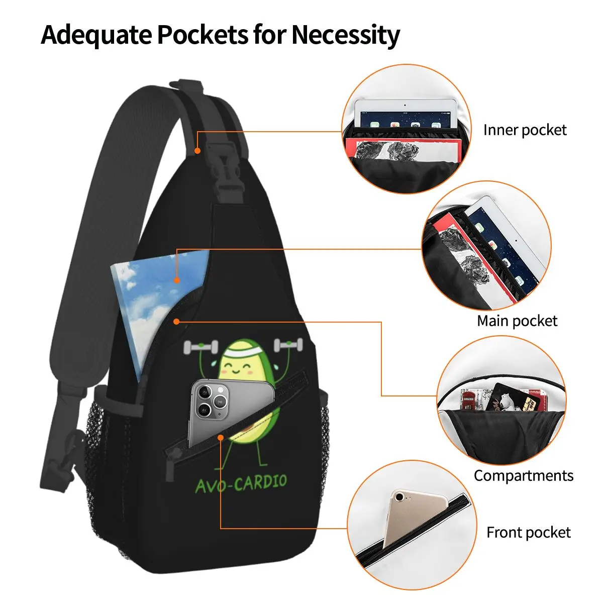 Avocardio Avocado Cardio Chest Bag Men Sling Crossbody Backpack Chest Bag Traveling Hiking Daypack Shoulder Bag