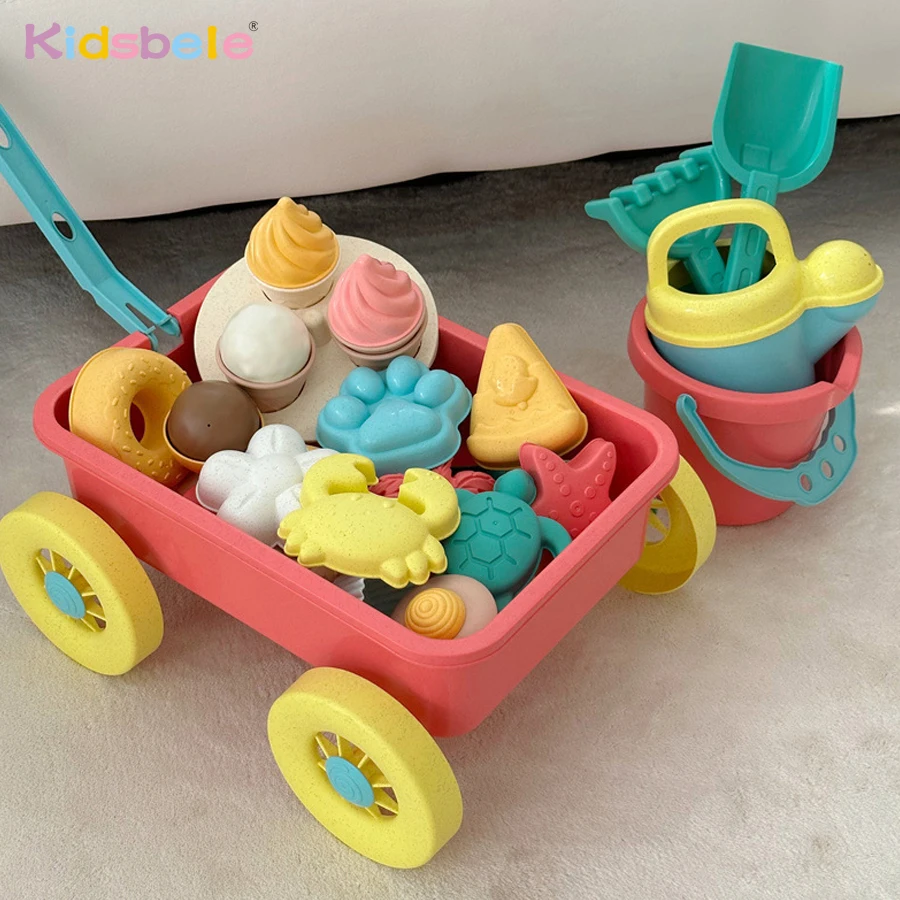 

Toddler Beach Sand Toys Set with Pull Wagon Ice Cream Molds & Tools Outdoor Summer Sandbox Kit for Toddlers Funky Vehicle