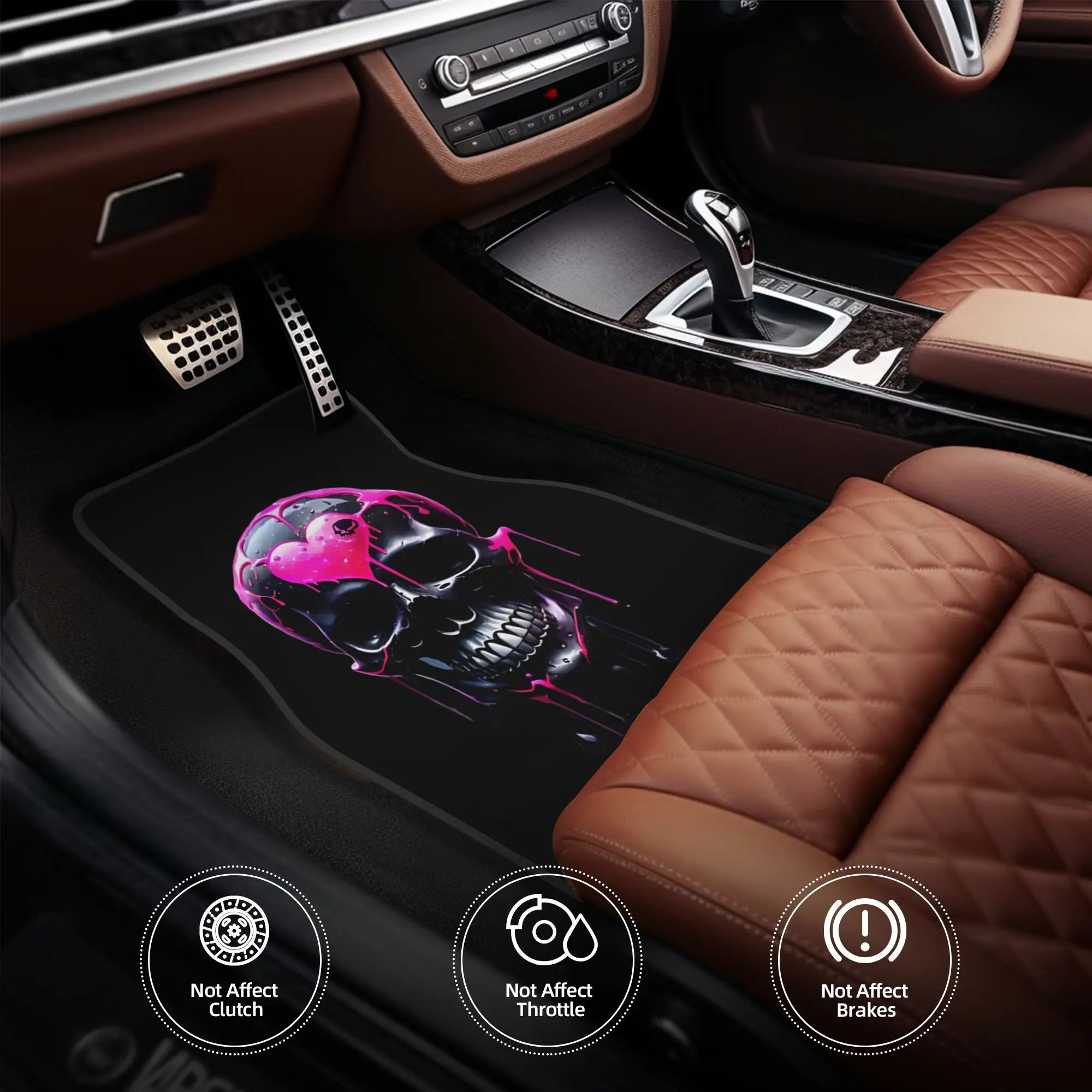 Set of 4 Pink Heart Skull Car Mats - Easy to Clean Interior Add-Ons | Fits Most view 4