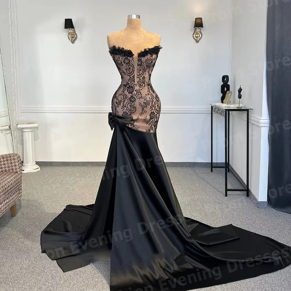 

Charming Women Mermaid Evening Dresses Lace Slit Prom Gowns Robe De Soirée Customized Sleeveless Backless Vestidos Para Mujer