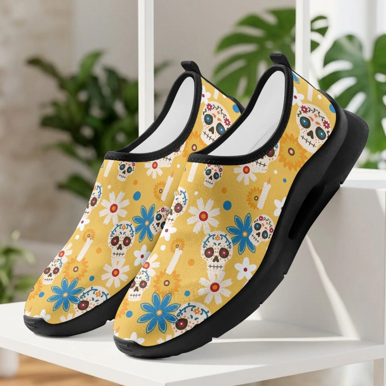 PENSTROLL Sugar Skull Floral Breathable Casual Shoe for Men Work Mesh & EVA Slip On Walking Shoes Sport Casual Shoes