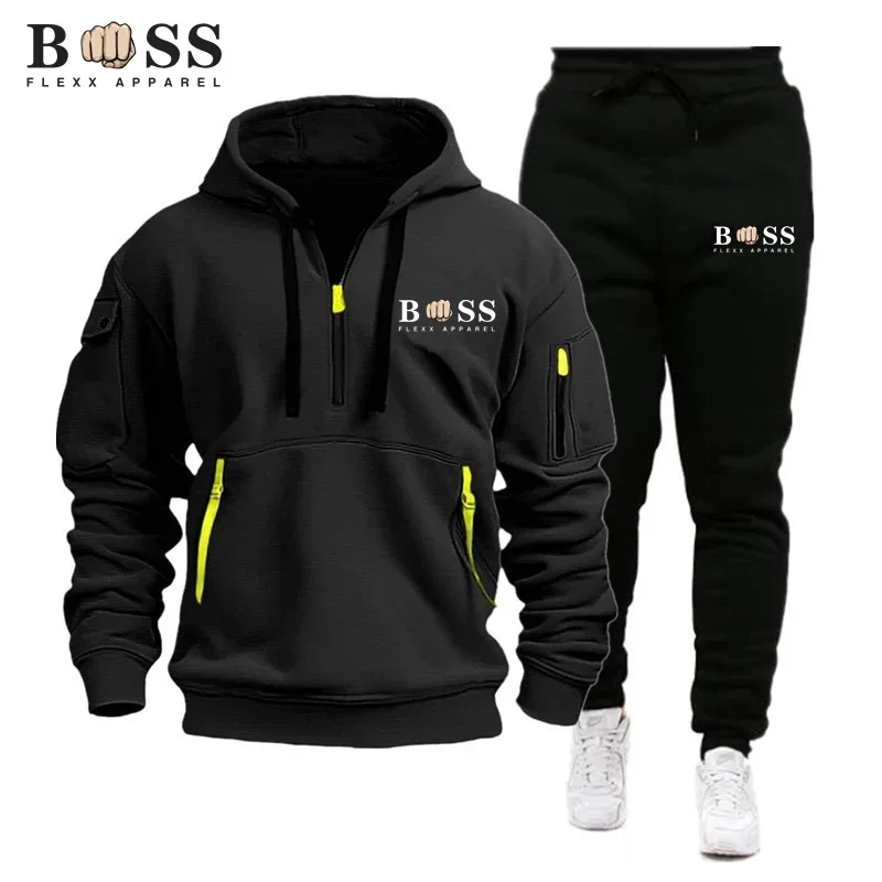 New Men's Zippered Jacket, Hooded Pullover, Sports Pants, Sports Casual Jogging Sportswear, 2-piece Set for Men's Street Wea