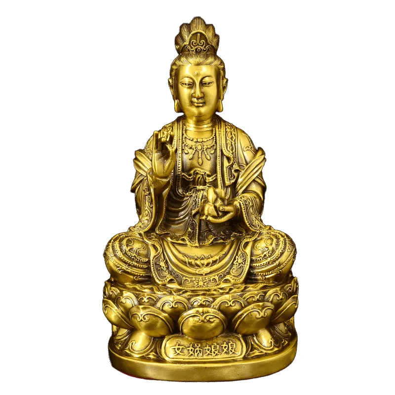 DSA All Brass Nuwa Empress Statue Ornament Home Offering Buddha Statue Nuwa Seated Statue of Our Lady of the Earth Crafts