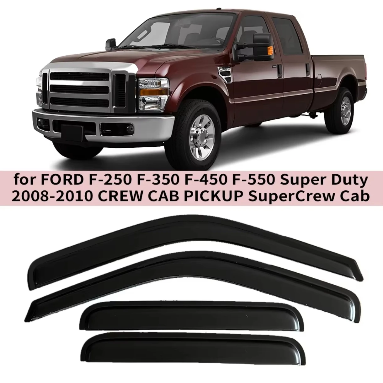 

For FORD F-250 F-350 F-450 F-550 CREW CAB SuperCrew 1999-2007 2008-2010 2011-2016 Wind Deflectors Rain Guards Door Visor Shade