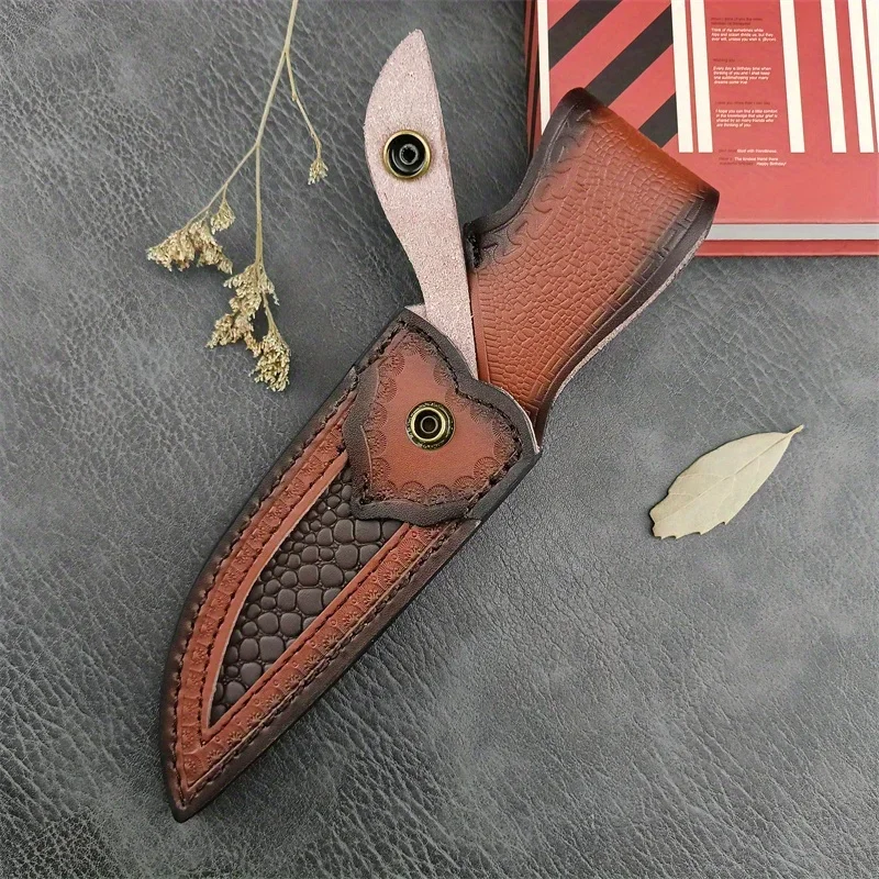 Vintage Striped Genuine Leather Imitation Leather Sheath Portable Knife Case Cowhide Knife Sheath Belt Carry Knife Sheath Tool