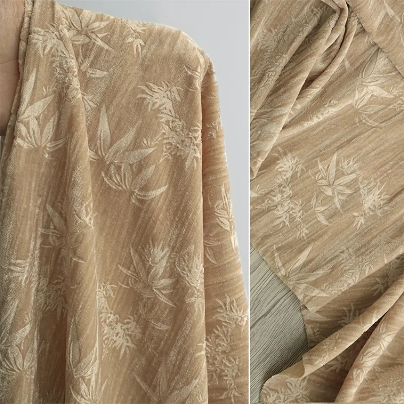 Camel Bamboo Forest Velvet Embossed Jacquard Fabric Retro Concave Convex Relief Half Skirt Designer Han Clothing Fabric