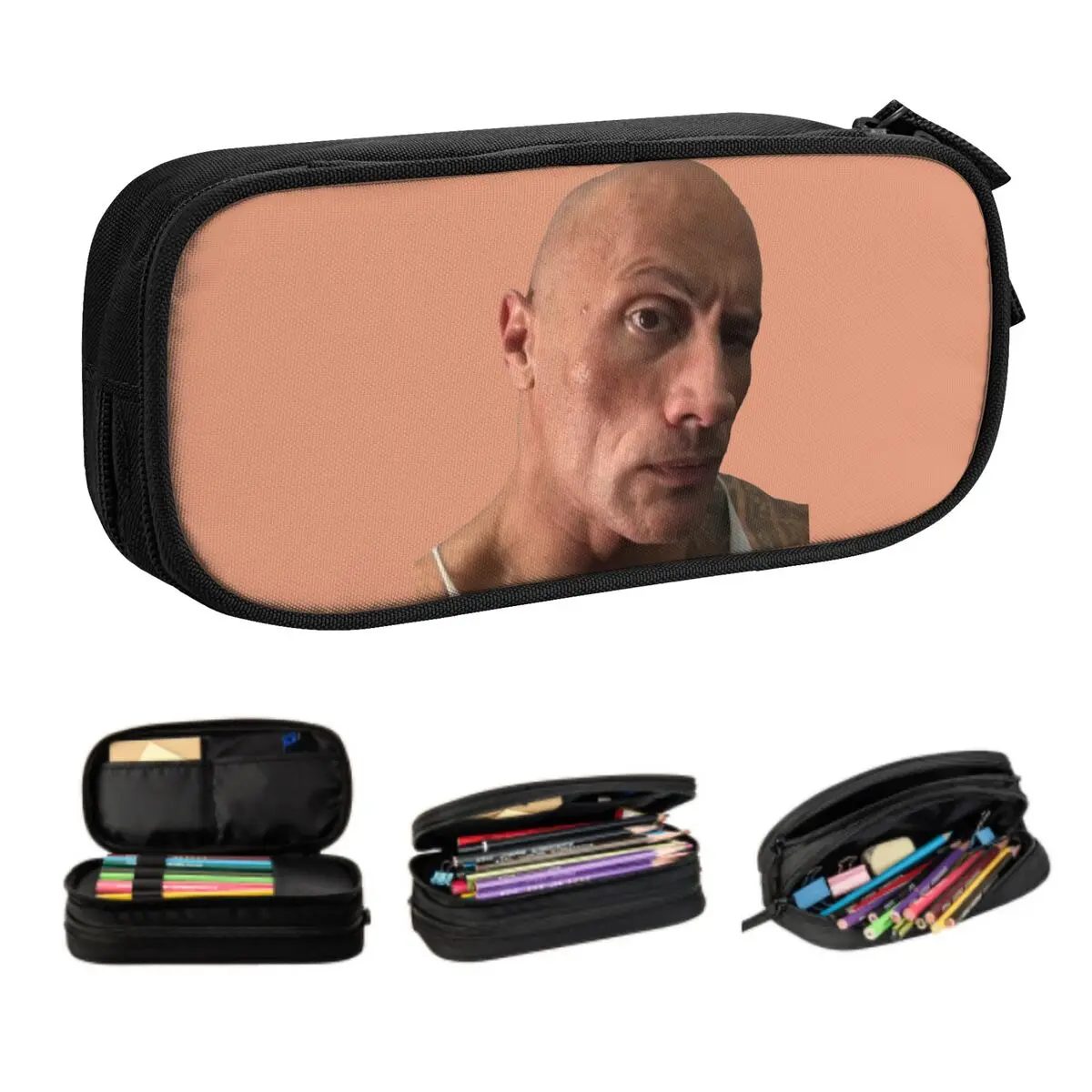 Custom Eyebrow Meme Dwayne The Rock Johnson Pencil Case for Boy Girl Large Capacity Pen Bag Box School Supplies