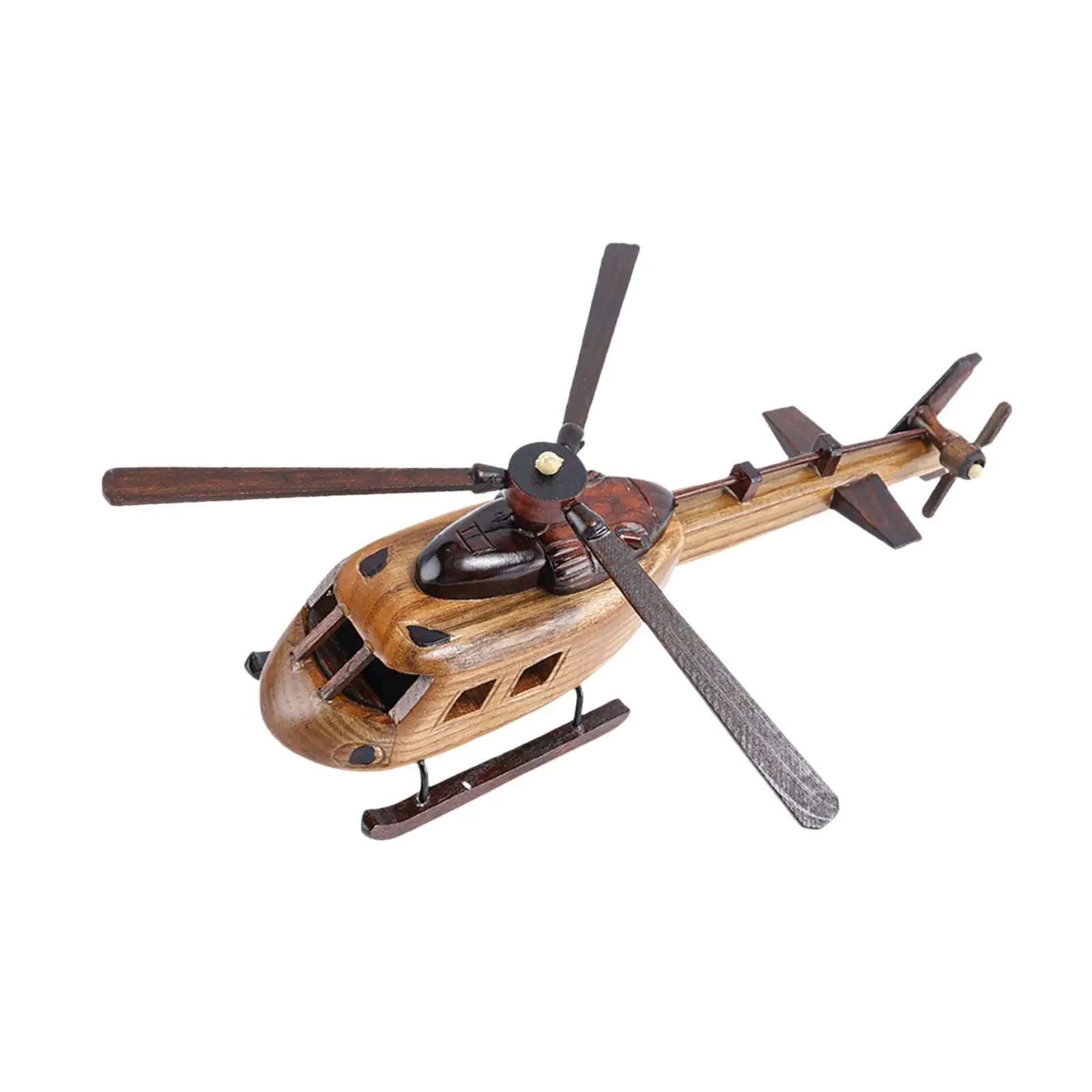 Retro Model helikoptera 3D Dekoracja helikoptera Drewniany helikopter Zabawka Ozdoba na biurko Zabawna figurka helikoptera na blat