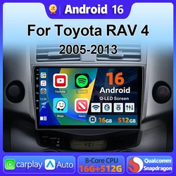 안드로이드 16 카플레이 카 라디오 멀티미디어 토요타 RAV4 Rav 4 2005-2013용 내비게이션 비디오 DVD 오토라디오 스테레오 2din 4G+BT GPS