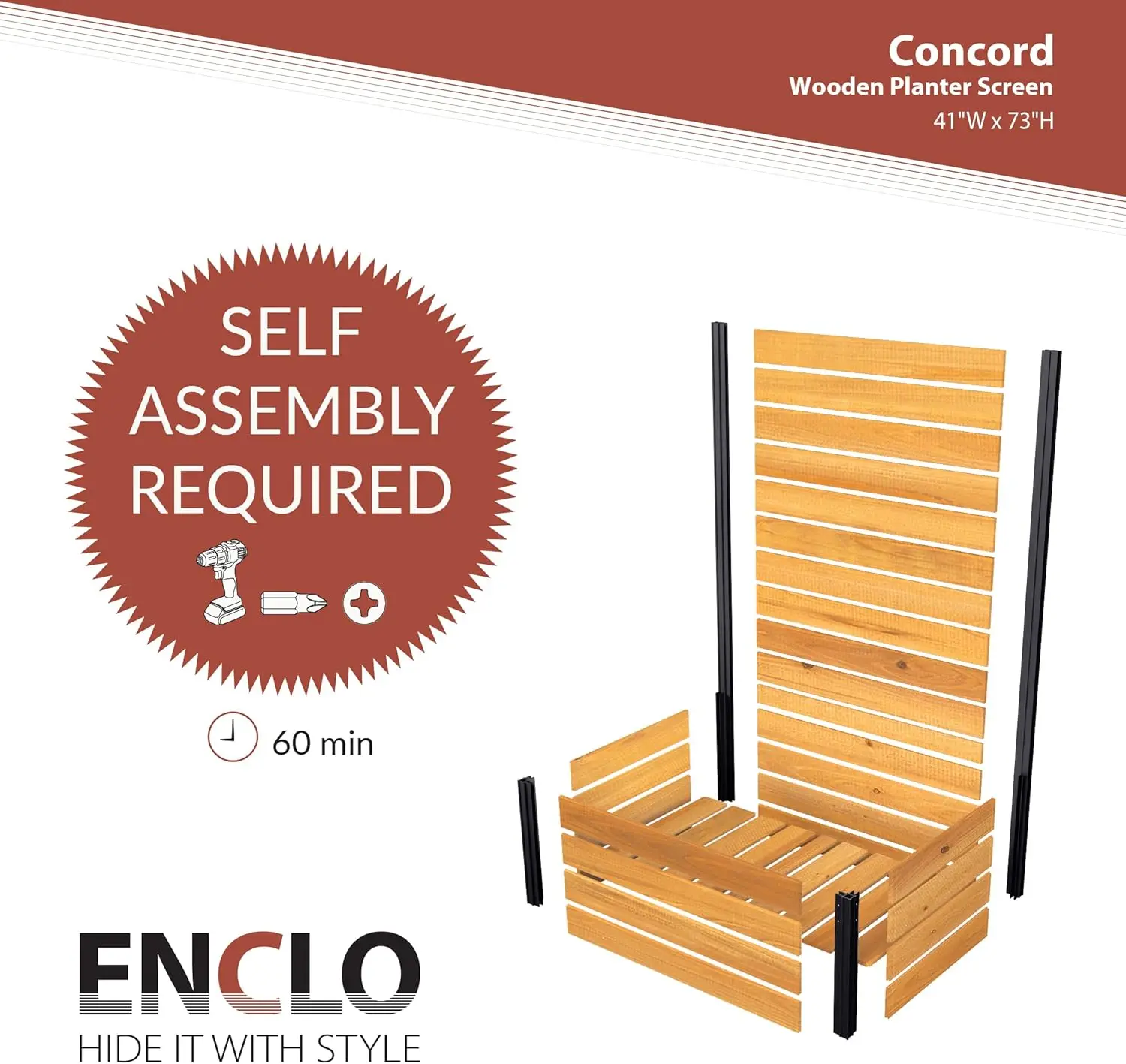 6ft H x 3.3ft W x 2.1ft L (1   Freestanding  Concord Cedar Wood Privacy Fence Screen with Planter Box, Outd