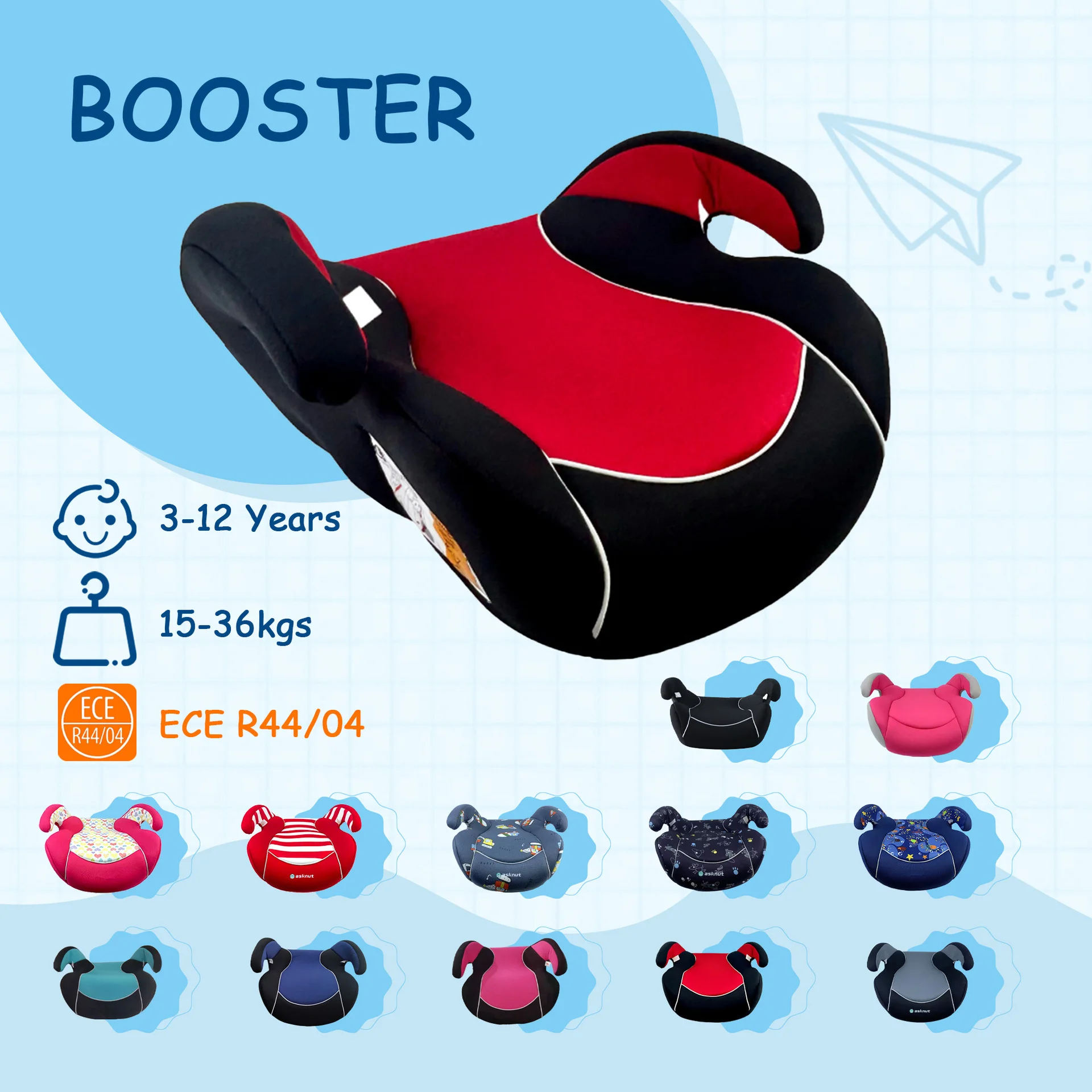 

Portable height-adjustable seat cushion for children aged 3-12, car safety seat booster, and dining chair height pad