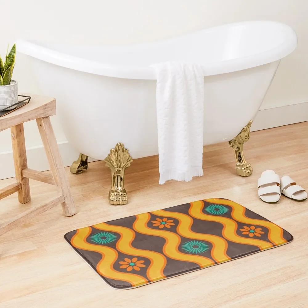 

1970's Retro Vintage Seventies Floral Flowers Pattern Bath Mat Carpet For Bath Bathtub Anti Slip Mat