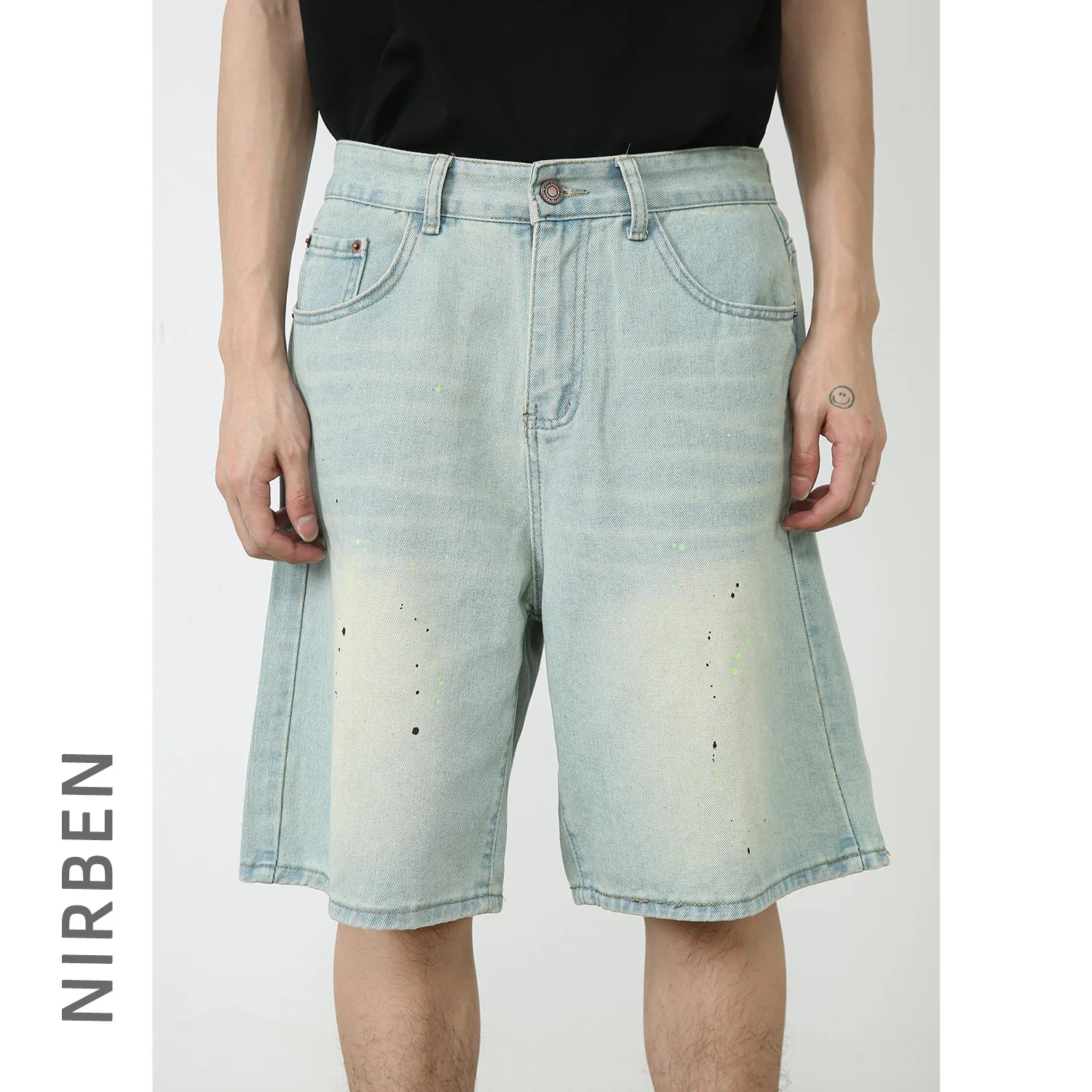 Denim American High Street Denim Shorts Summer Loose Straight Wide Leg Casual Five-point Pants Men's Pants