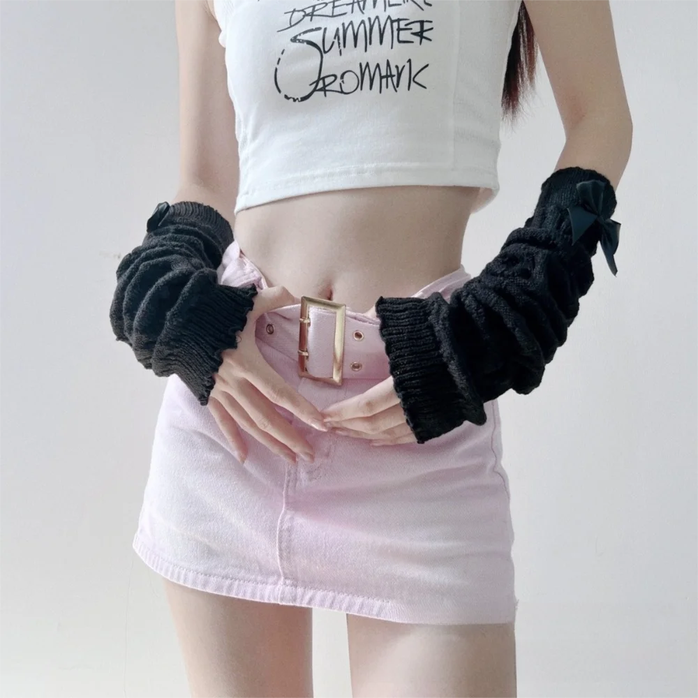 Mode Lange Arm Warmer Handschoenen Koudbestendig Leuke Strik Warme Arm Mouw Gebreide Vingerloze Handschoenen Herfst Winter