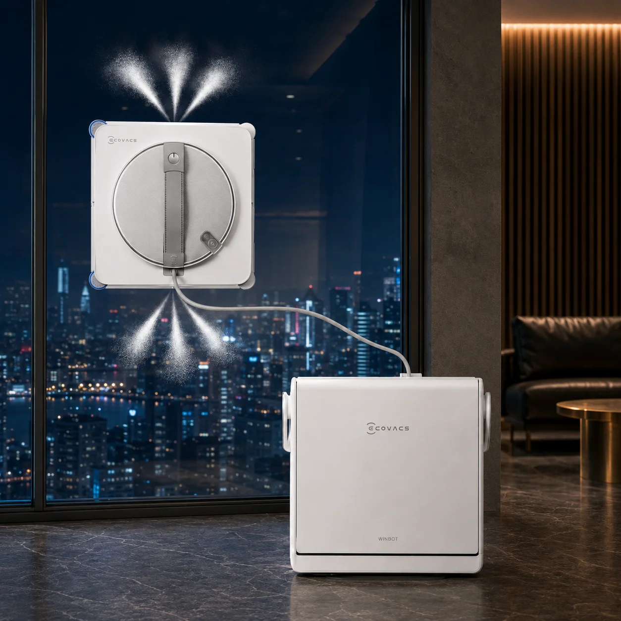 ECOVACS WINBOT W2S Omni Window Cleaning Robot Intelligent Edge-to-Edge Cleaning with TruEdge Scrubbers 3 Water Nozzles for Home