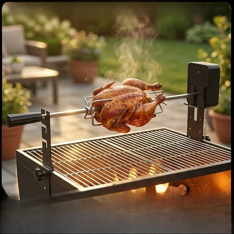 Electric Rotating Stainless Steel Grill Portable Full Automatic Rotating Grill Fork Chicken Rack