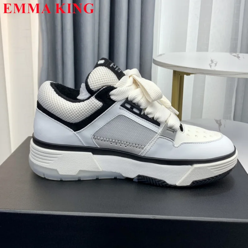 2023 New Leather Casual Sneakers For Men And Women Thick Bottom Platform Flat Shoes Ladies Designer Lace Up Walking Sports Shoes