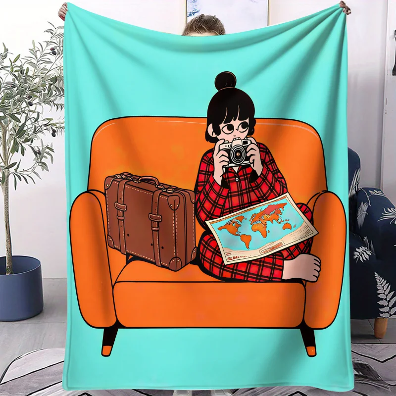 Cartoon Girl Print Home Textile Blanket Flannel Blanket Throw Blanket Warm Gift Blanket for travel fans sofa bedroom rest