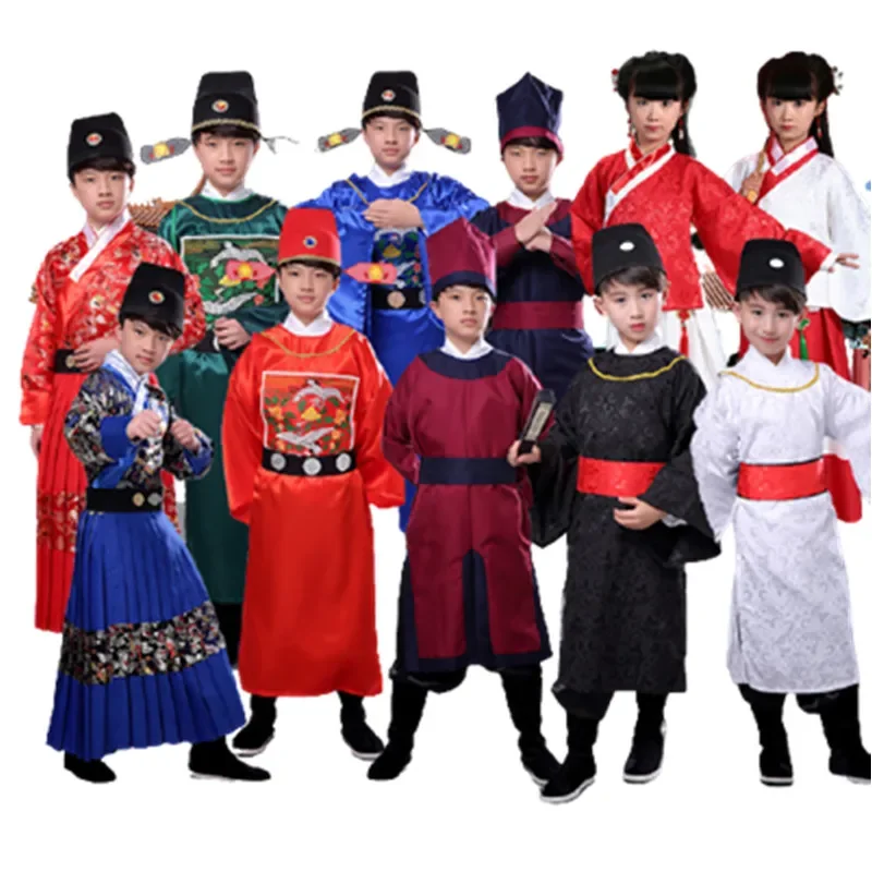 

Children's Chinese Ancient Costumes XianYa County Magistrate Clothing Funny Antique Retro Imperial Guards Official Robe And Hat