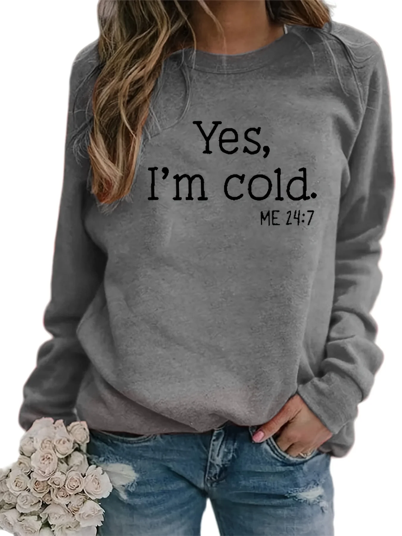 Women\'s Loose Fashion Sweater Autumn and Winter Round Neck Plush Plus Size Casual Round Neck Solid Color Long Sleeve