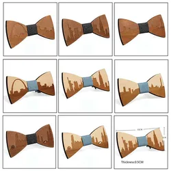 SOMESOOR grawerowane amerykańskie miasta drewniane Bowtie Chicago Washington New York Design Bowknots krawaty garnitur weselny dla mężczyzn prezenty
