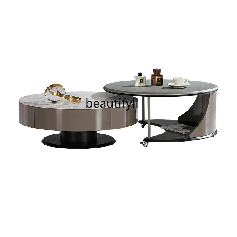 

Marble Super Crystal Stone round Tea Table Combination Household Tea Table Italian Minimalist