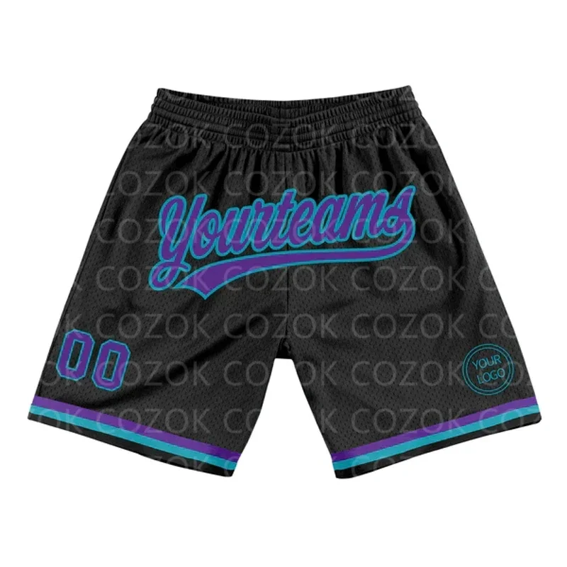 

Custom Black&Purple Authentic Basketball Shorts 3D Printed Men Shorts Your Name Mumber Quick Drying Beach Shorts