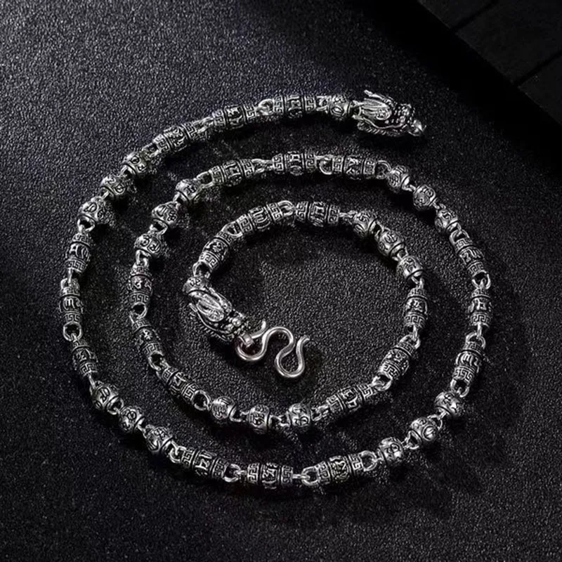 Men's 925 Sterling Silver Necklace Domineering Mantra Double Dragon Head Chain Domineering Holiday Anniversary Gift