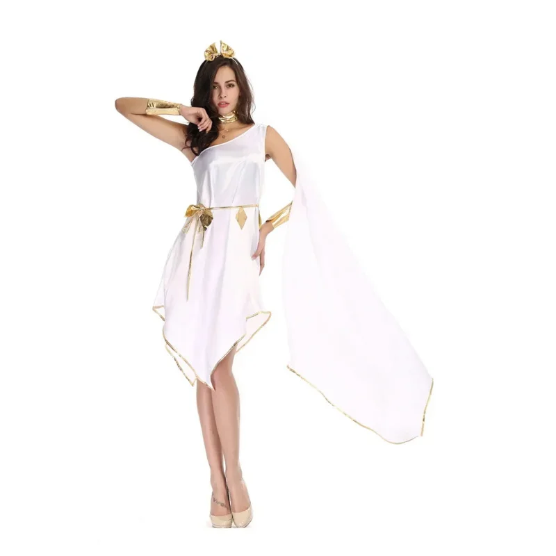Costumi Cosplay di Halloween Vestito da principessa Donne sexy Toga romana Robe Dea greca Abito lungo bianco senza maniche MN3