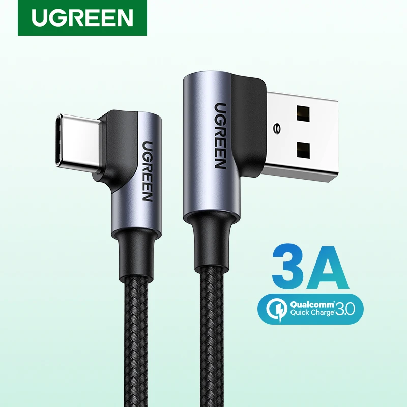 UGREEN USB C 타입 케이블, 아이폰 15, 삼성 S23, 샤오미 미 11 모바일 고속 충전 케이블, 90 도 각도 U...