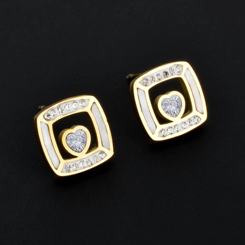 Charmoment Goldne Zircon Luxury Stainless Steel Square Shape Jewelry Stud Earrings for Women Retro Korean Fashion Jewelry Gift