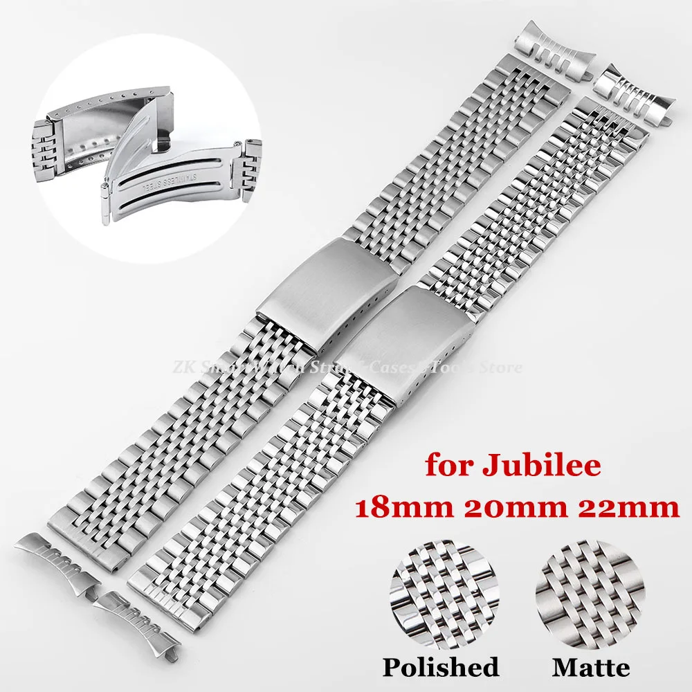 

Curved End Stainless Steel Watch Strap 18mm 20mm 22mm for Rolex for Jubilee Bracelet Steel Strap Folding Buckle Accessories