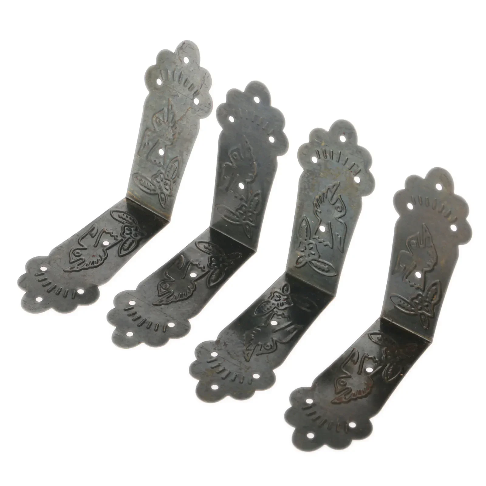 4Pcs Vintage Metal Decorative Corner Brackets Corner Protector Guards Edge Cover for Furniture Chest Case Jewelry Box Feet Leg