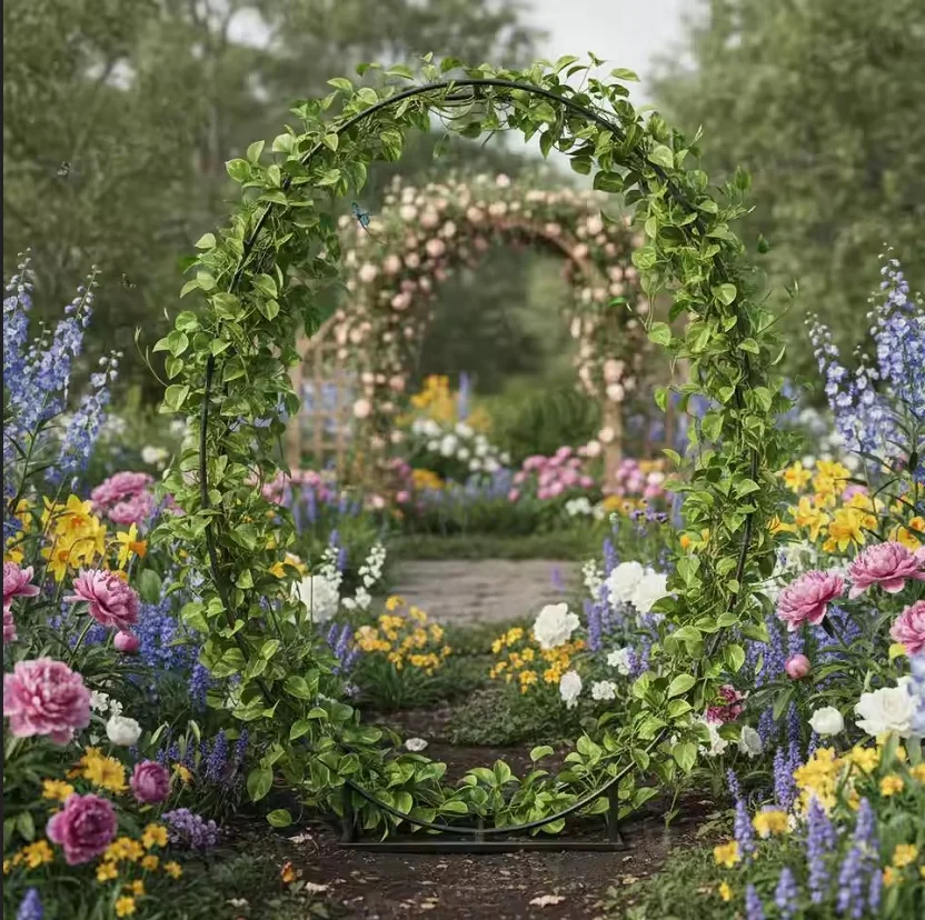 Metall-Oval-Hochzeitsbogen-Hintergrundständer für drinnen und draußen, Gartenbogen, Blumenständer, Party-Bühnen-Hintergrunddekoration – Detail 2