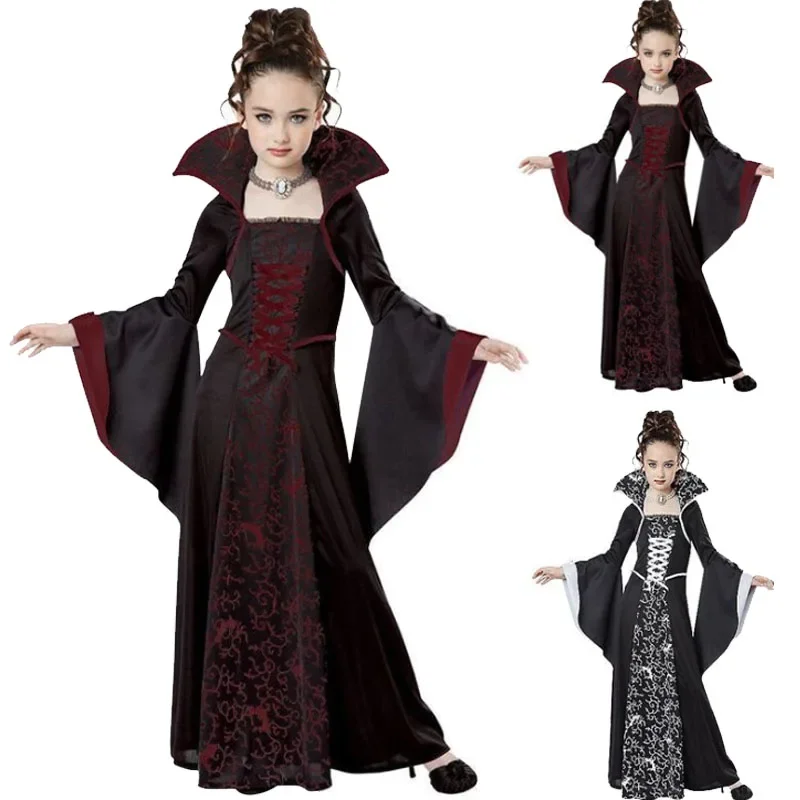 Halloween Cosplay Witch Vampire Costume for Kids Girls Disfraz Carnival Dress Up Party Mujer Children\'s Performance Clothing