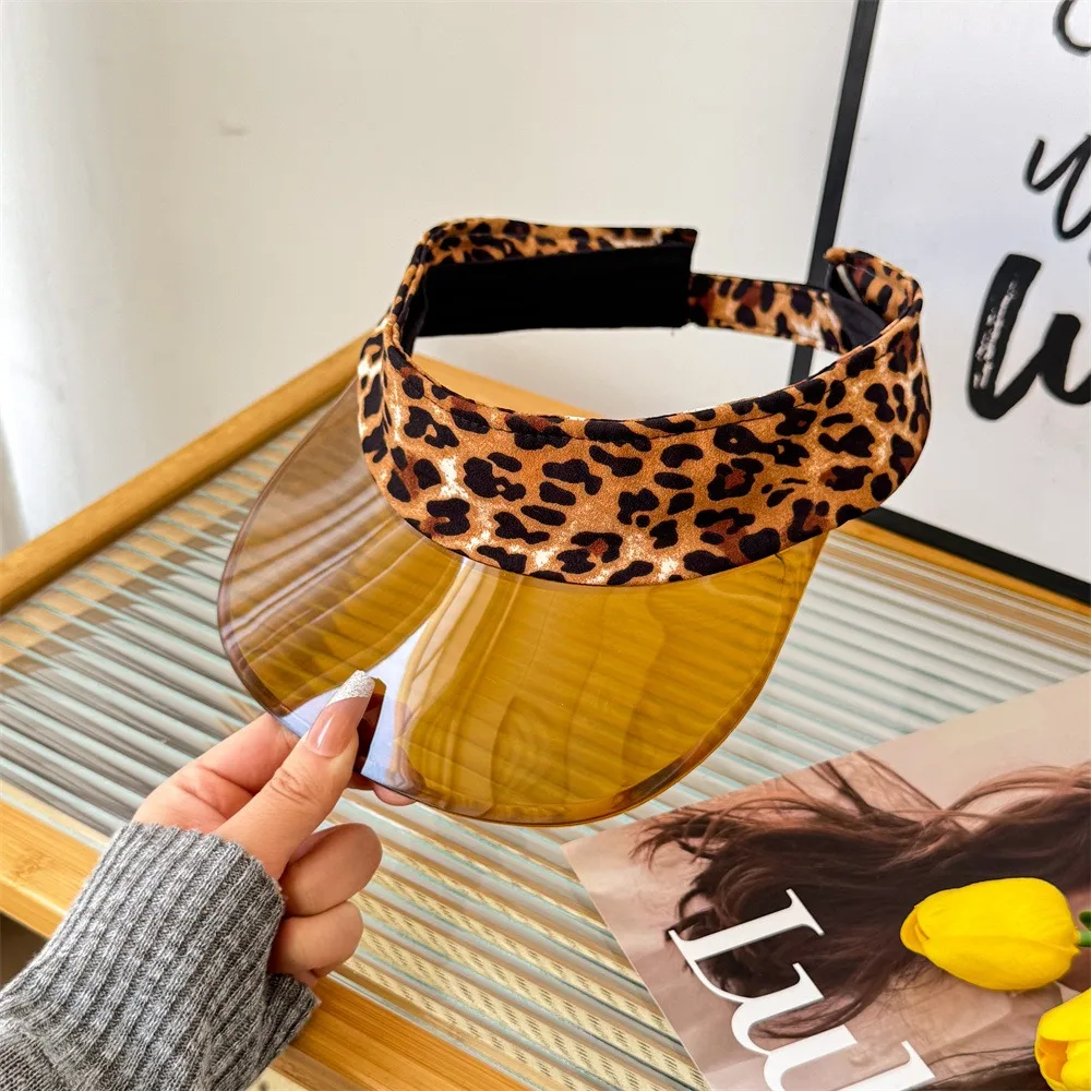Sports UV Protection Leopard Print Visor Cap Sunscreen Solid Color Transparent Hollow Hat Cool Adjustable Sun Hat Unisex